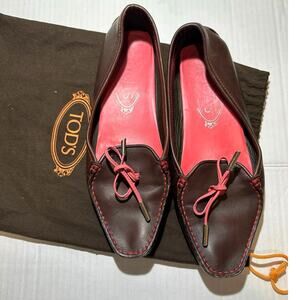 Tod's Women Gommino Brown pink Leather driving Loafers Size 36.5 w dustbag